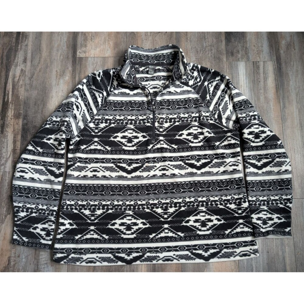 Eddie Bauer Fleece Pullover Women's XXL Black Quarter Zip Aztec Southwestern 2XL